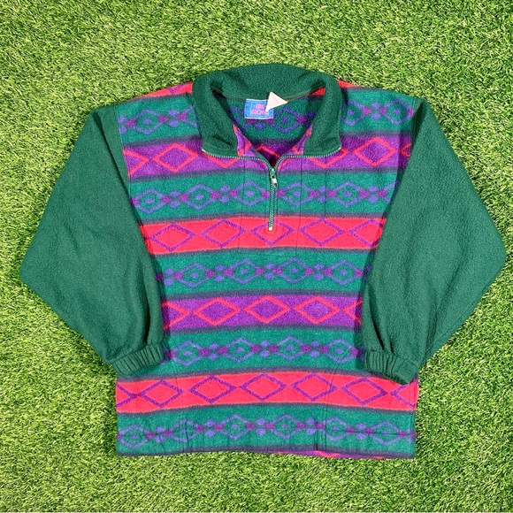 Vintage abstract Aztec design quarter zip fleece - Picture 1 of 4